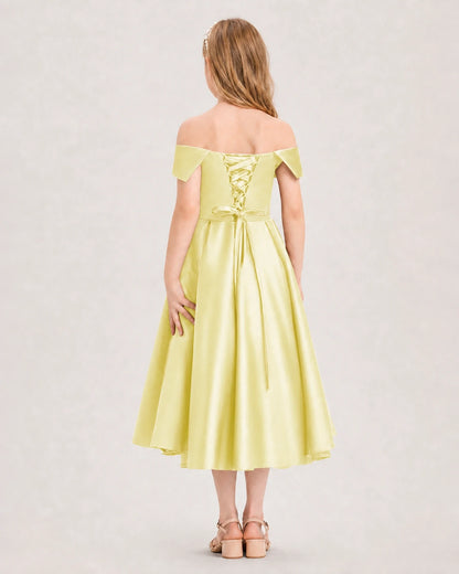 Dideyttawl Off the Shoulder Satin Girl Formal Dress with Lace-Up