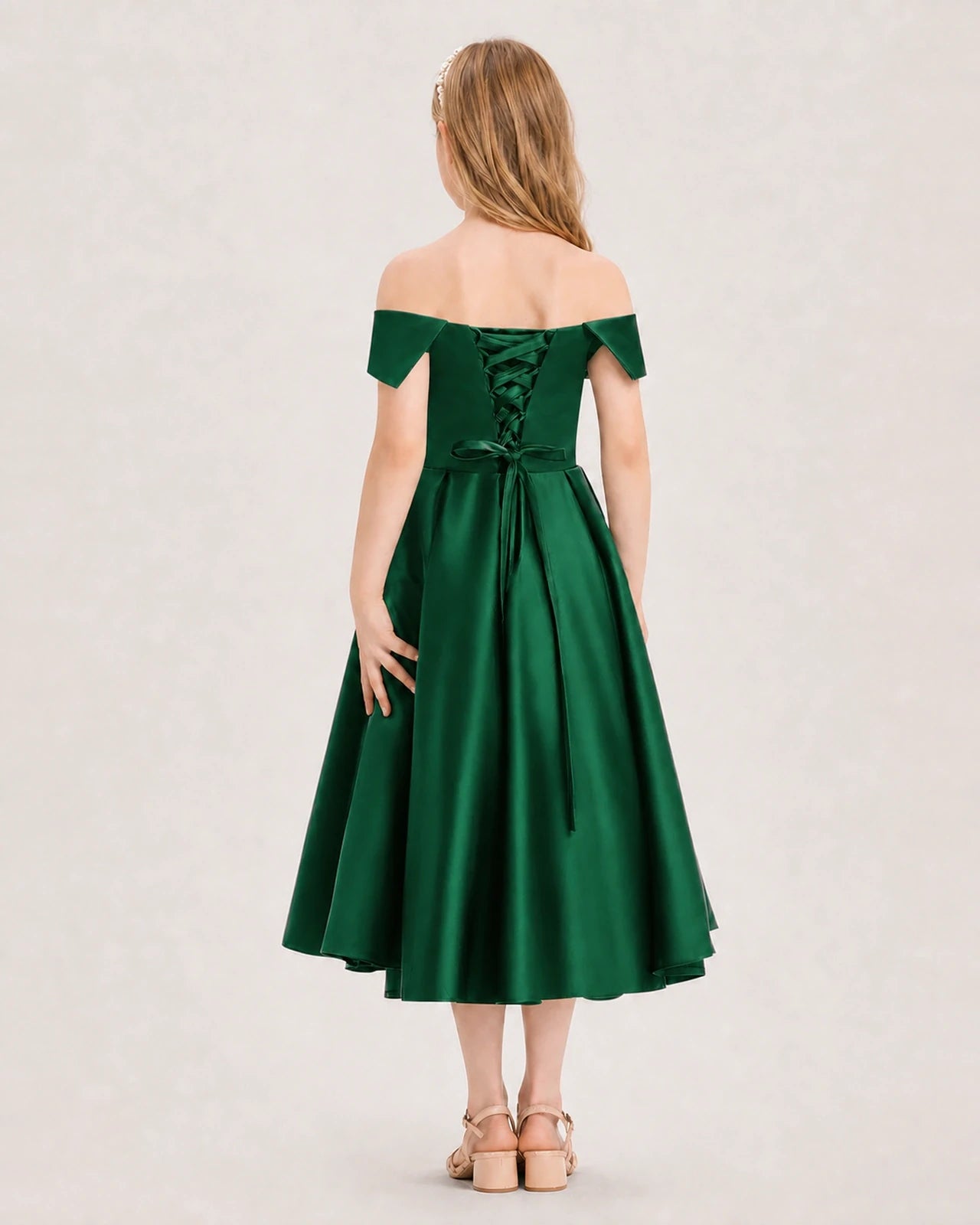 Dideyttawl Off the Shoulder Satin Girl Formal Dress with Lace-Up