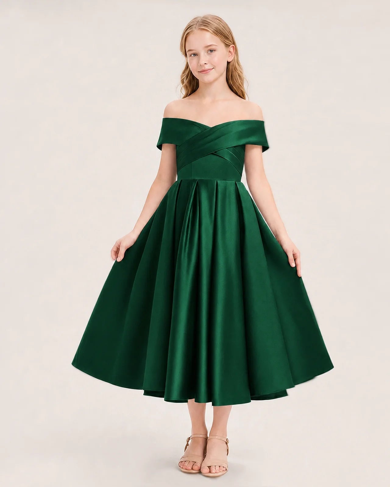 Dideyttawl Off the Shoulder Satin Girl Formal Dress with Lace-Up