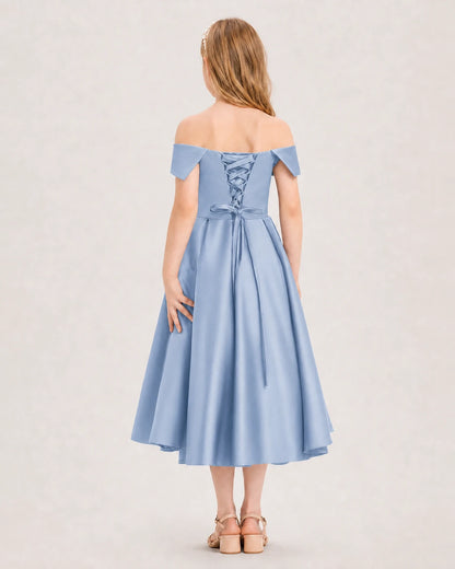 Dideyttawl Off the Shoulder Satin Girl Formal Dress with Lace-Up
