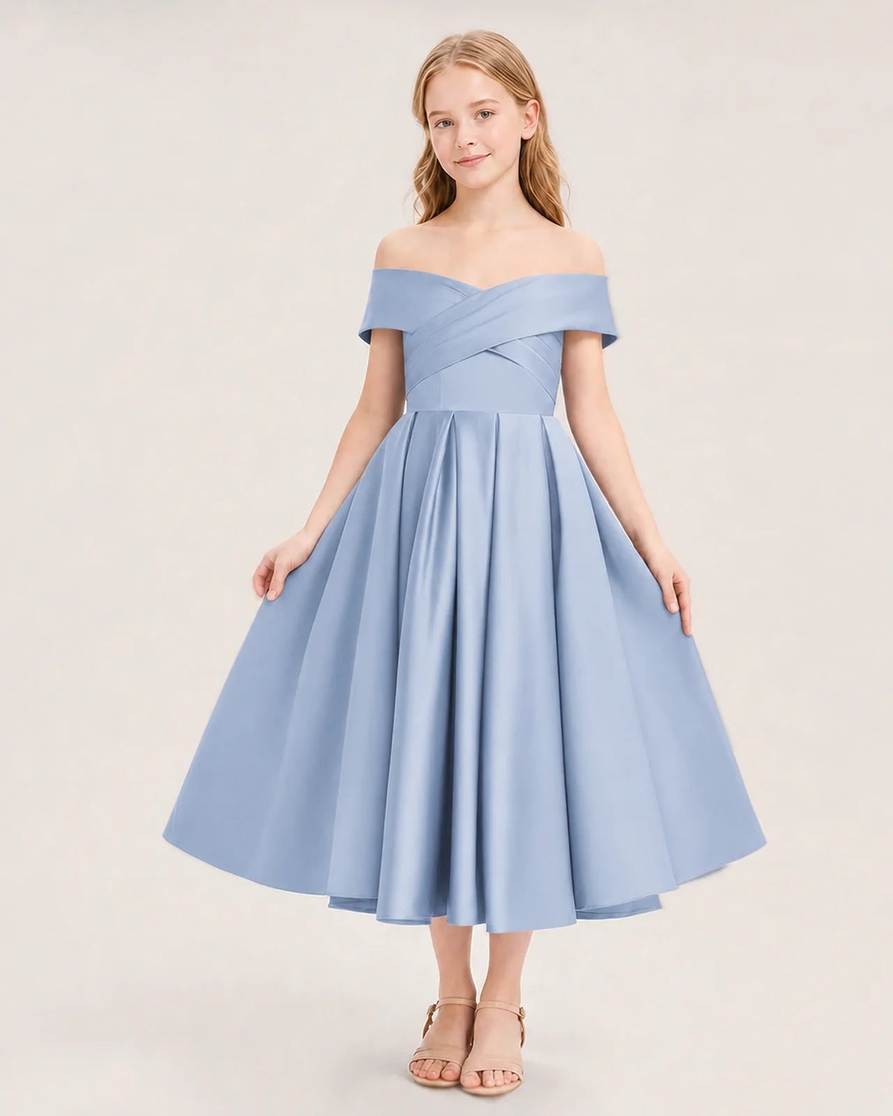 Dideyttawl Off the Shoulder Satin Girl Formal Dress with Lace-Up