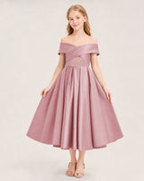 Dusty Rose Satin Off-the-shoulder Girls Formal Dresses