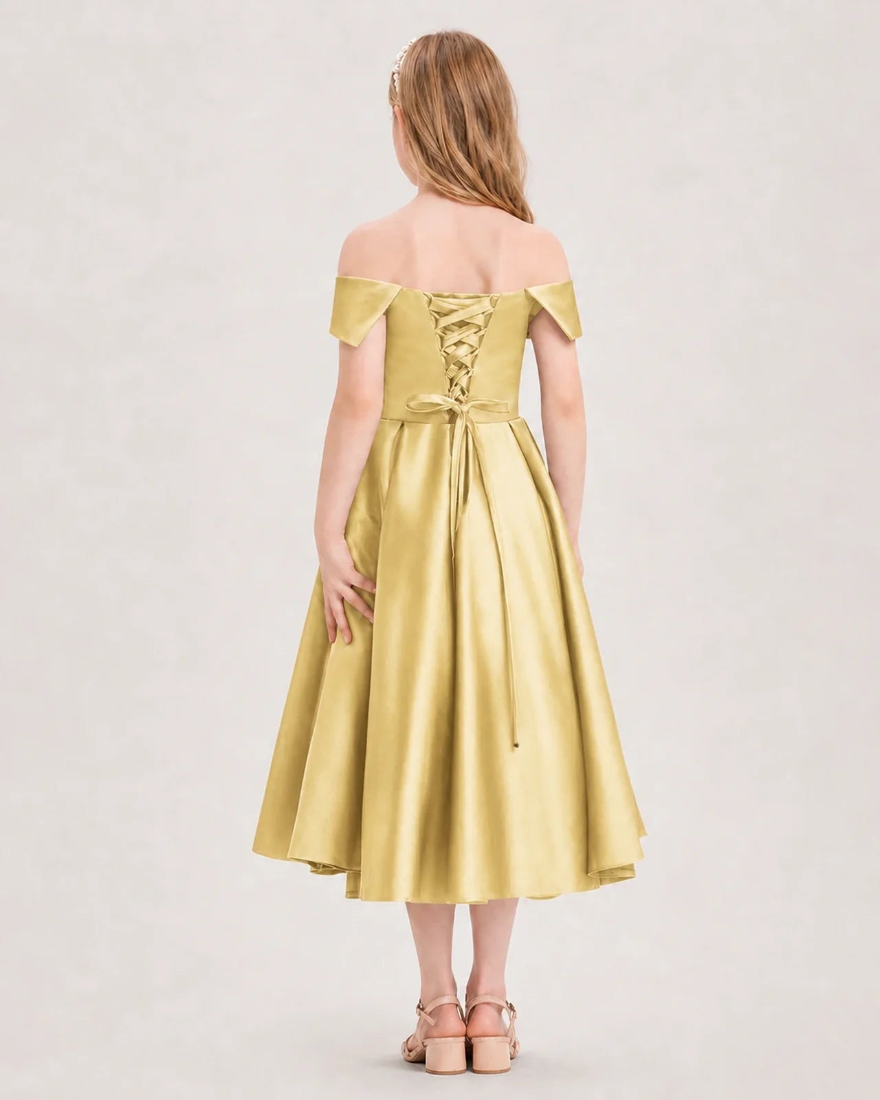 Dideyttawl Off the Shoulder Satin Girl Formal Dress with Lace-Up