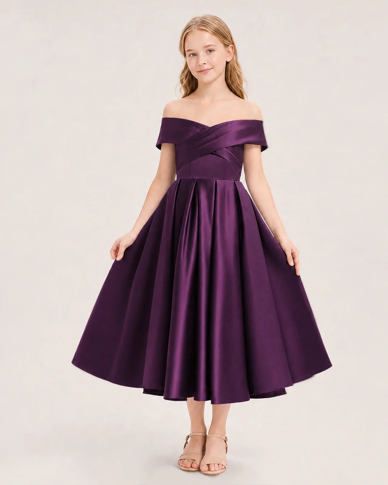 Dideyttawl Off the Shoulder Satin Girl Formal Dress with Lace-Up