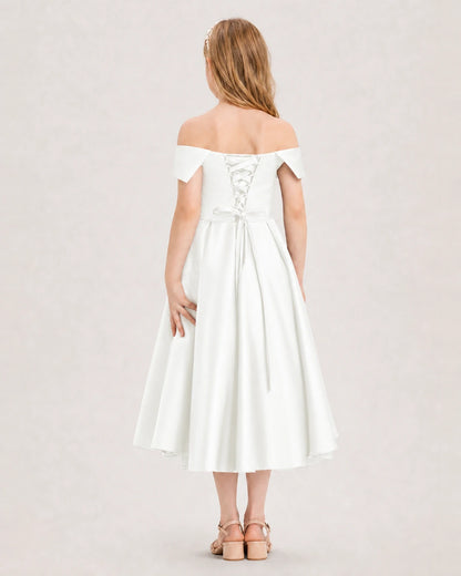 Dideyttawl Off the Shoulder Satin Girl Formal Dress with Lace-Up