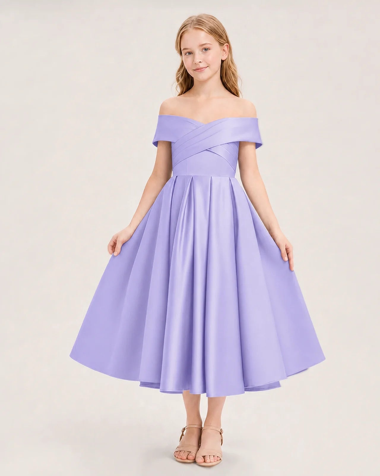 Dideyttawl Off the Shoulder Satin Girl Formal Dress with Lace-Up