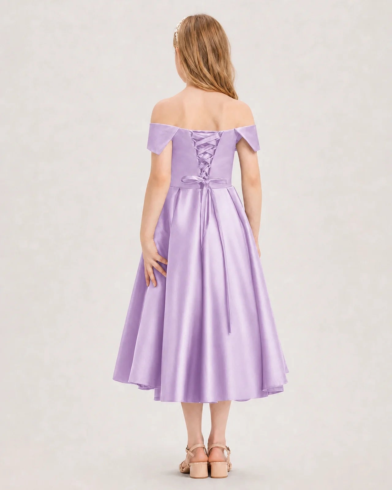 Dideyttawl Off the Shoulder Satin Girl Formal Dress with Lace-Up