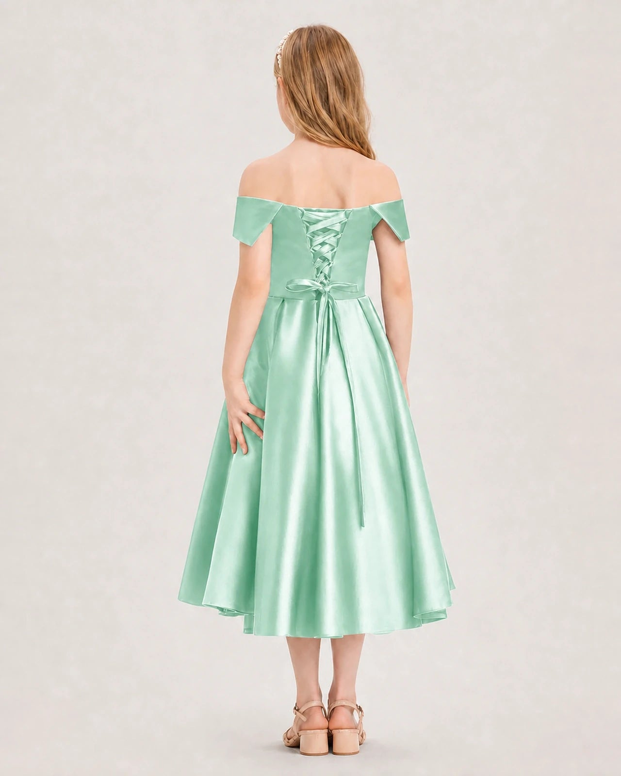 Dideyttawl Off the Shoulder Satin Girl Formal Dress with Lace-Up