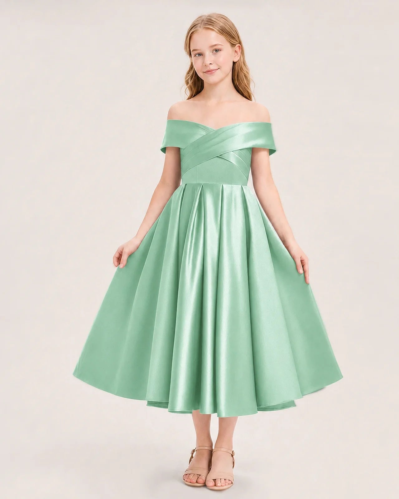 Dideyttawl Off the Shoulder Satin Girl Formal Dress with Lace-Up