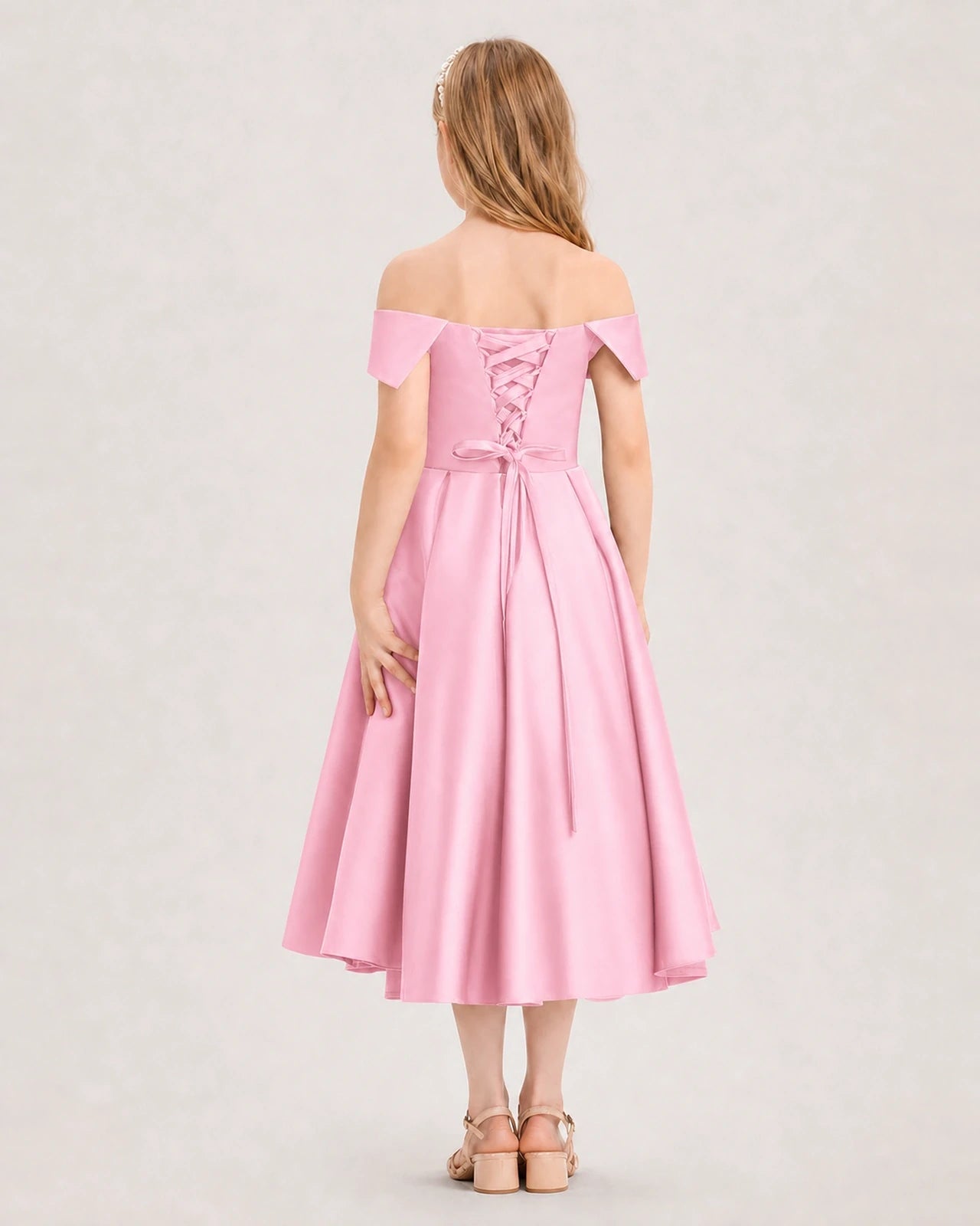 Dideyttawl Off the Shoulder Satin Girl Formal Dress with Lace-Up