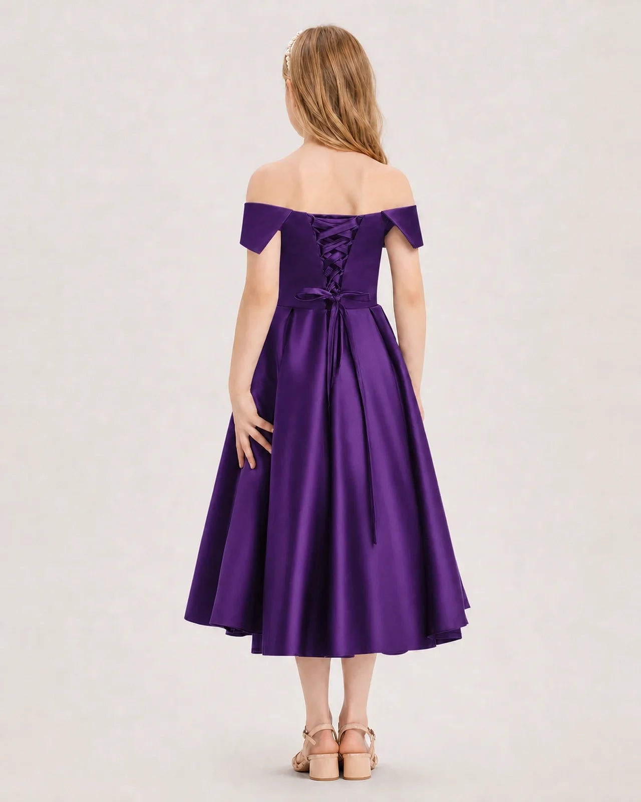 Dideyttawl Off the Shoulder Satin Girl Formal Dress with Lace-Up