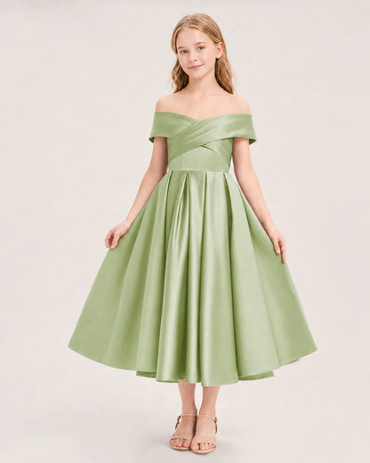 Dideyttawl Off the Shoulder Satin Girl Formal Dress with Lace-Up