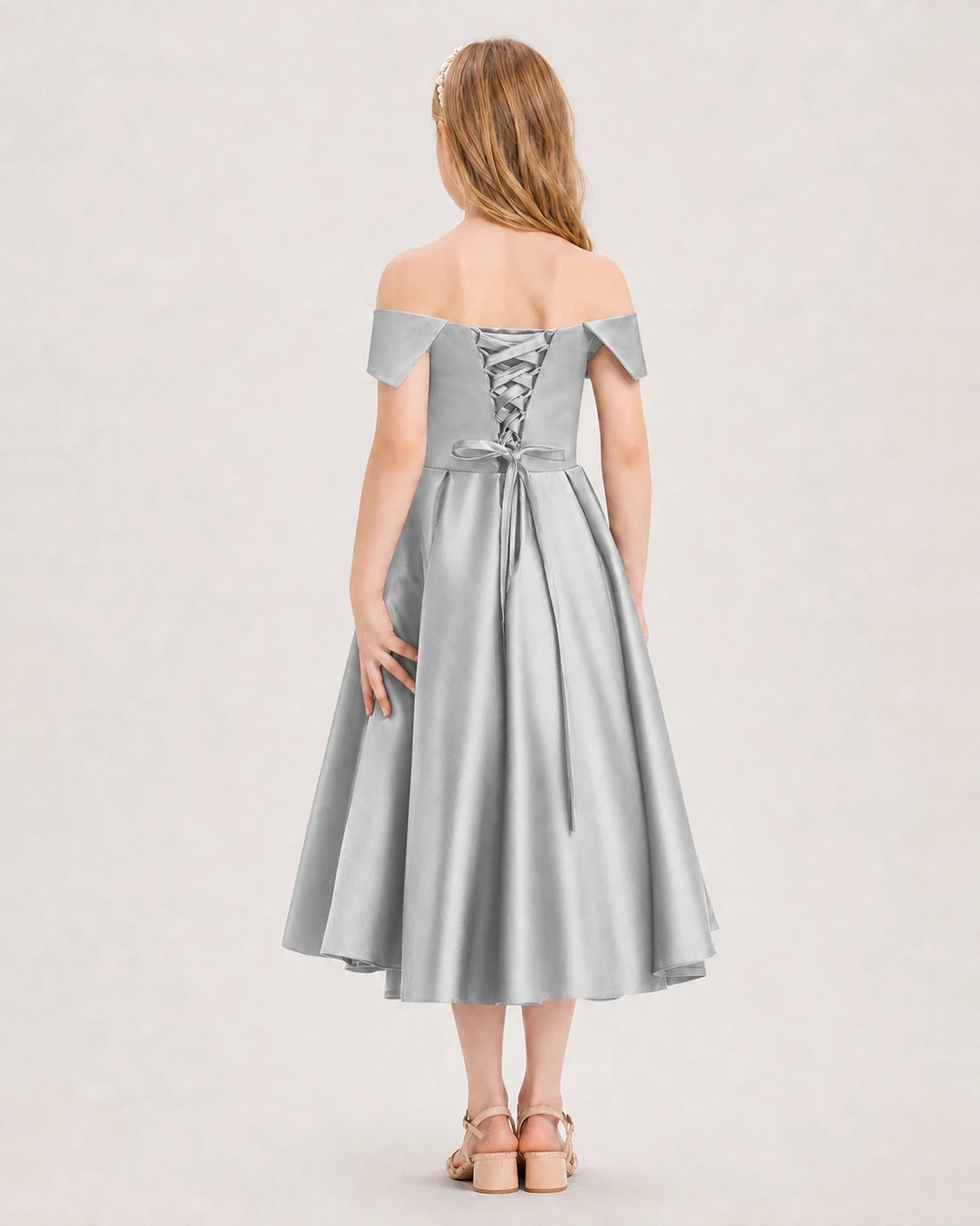 Dideyttawl Off the Shoulder Satin Girl Formal Dress with Lace-Up