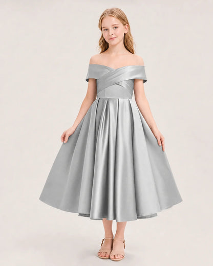 Dideyttawl Off the Shoulder Satin Girl Formal Dress with Lace-Up