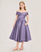 Wisteria Satin Off-the-Shoulder Girls Formal Dresses Front View