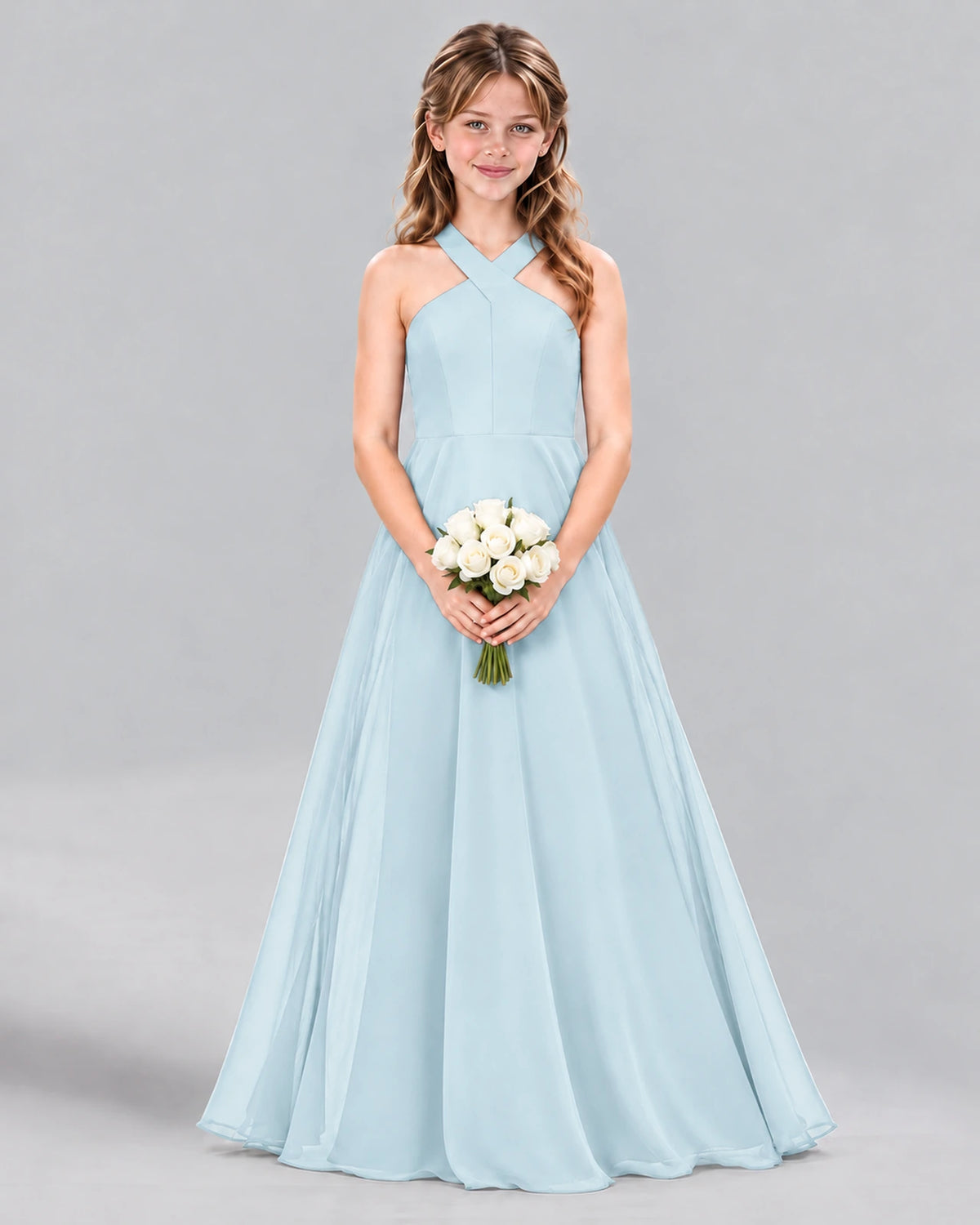 Baby Blue A-line Junior Bridesmaid Dress Front