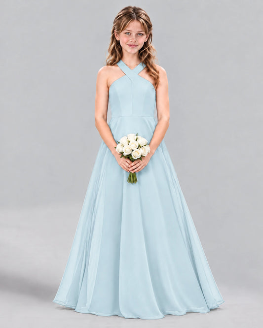 Baby Blue A-line Junior Bridesmaid Dress Front