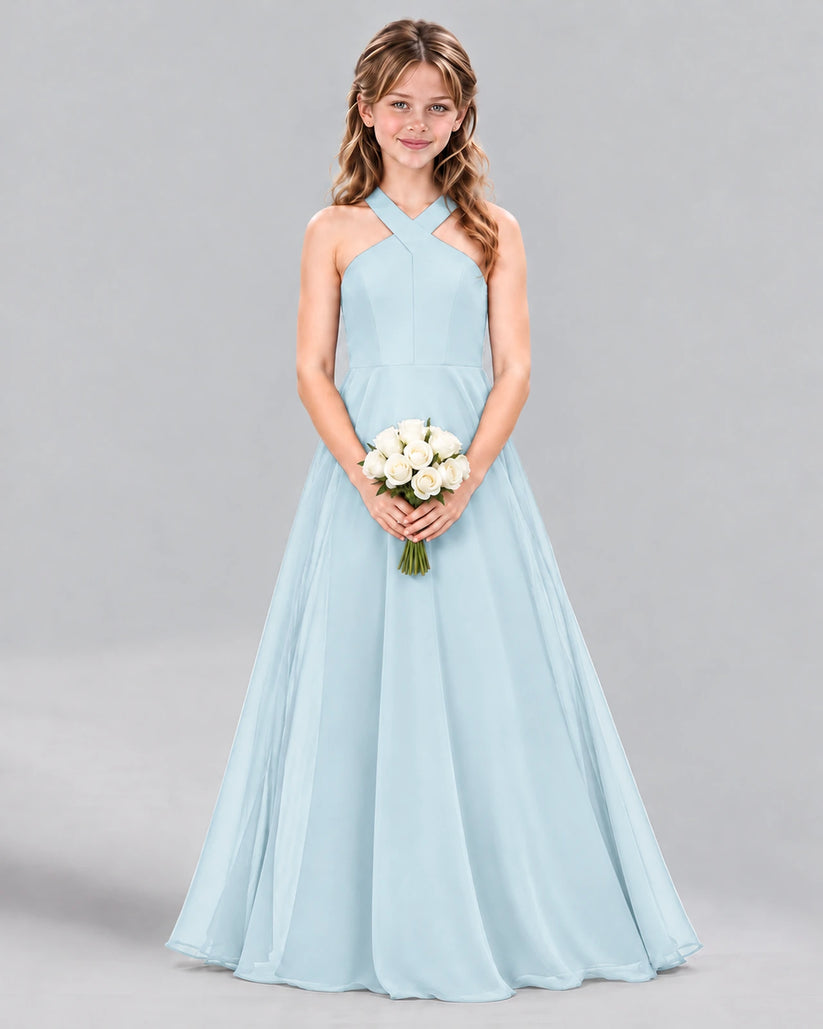 Baby Blue A-line Junior Bridesmaid Dress Front
