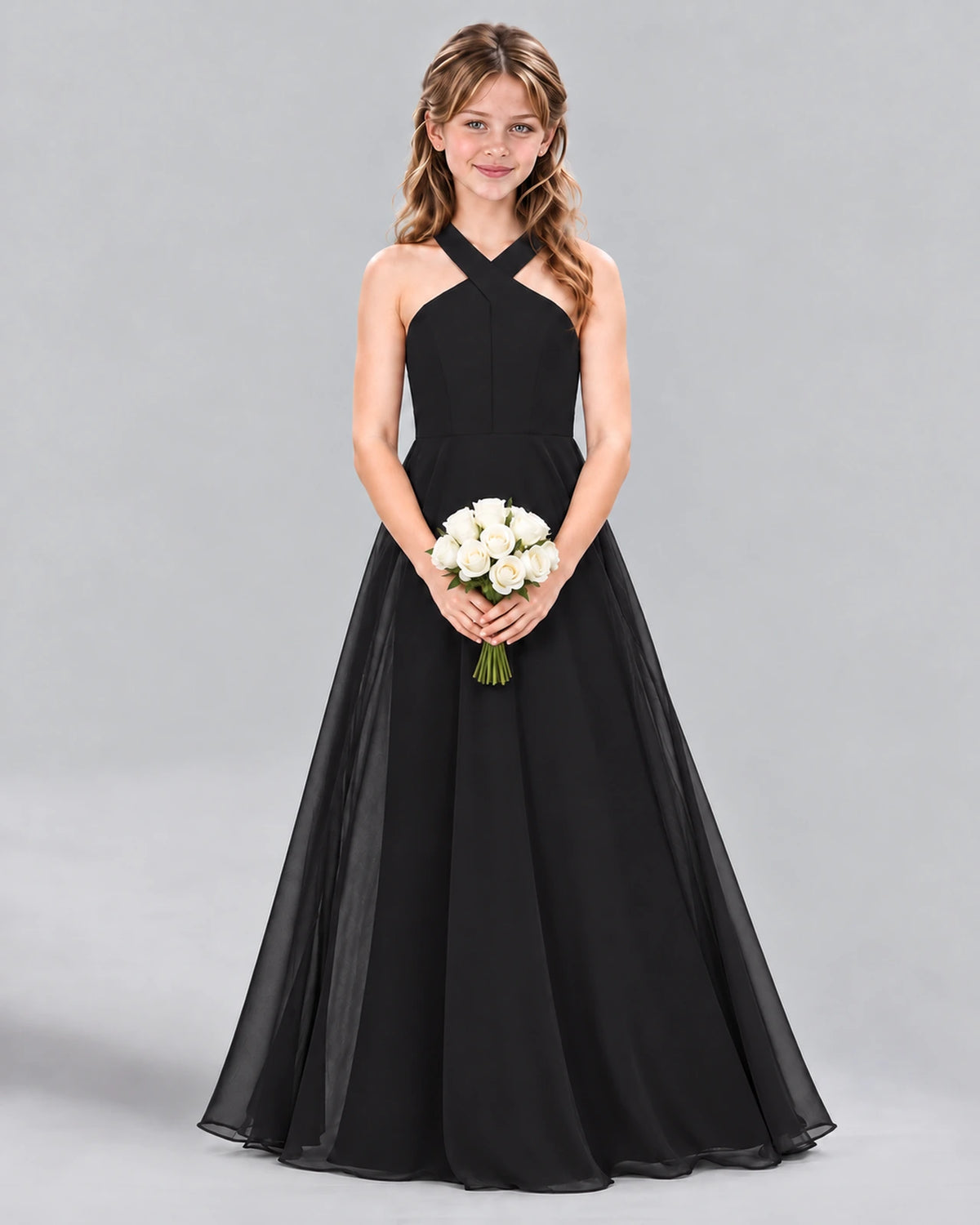 Black A-line Junior Bridesmaid Dress Front