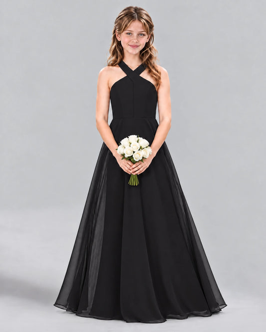 Black A-line Junior Bridesmaid Dress Front