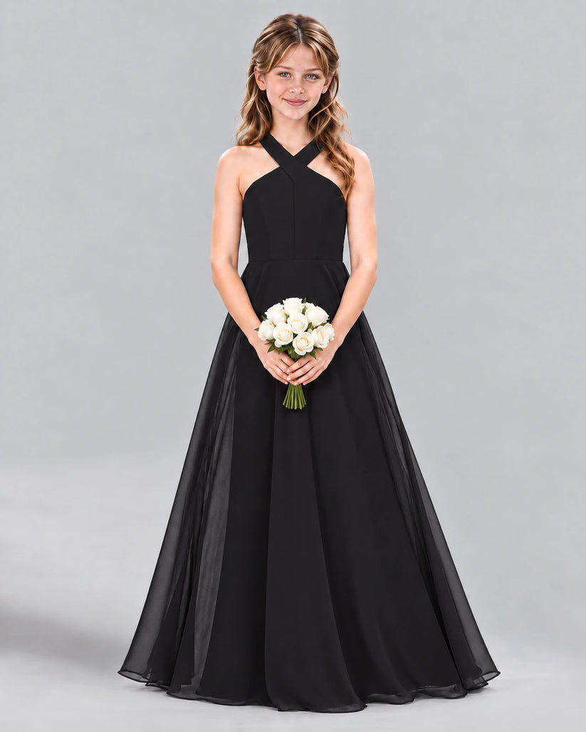Black A-line Junior Bridesmaid Dress Front