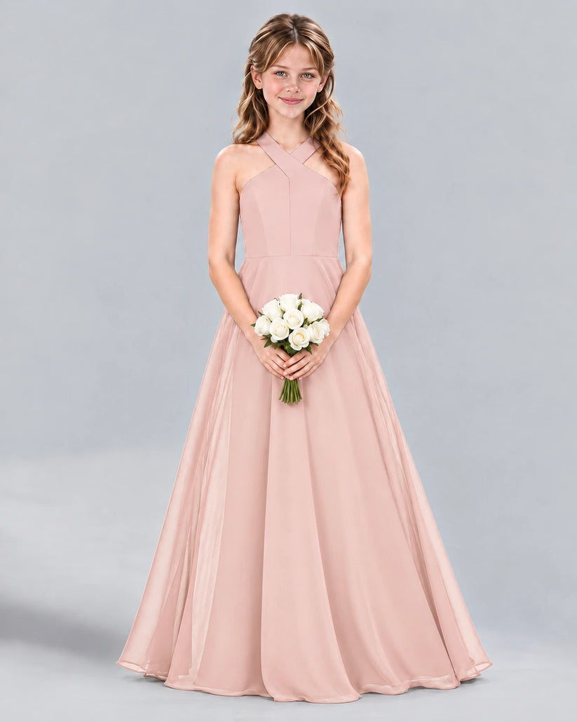 Blush Pink A-line Junior Bridesmaid Dress Front