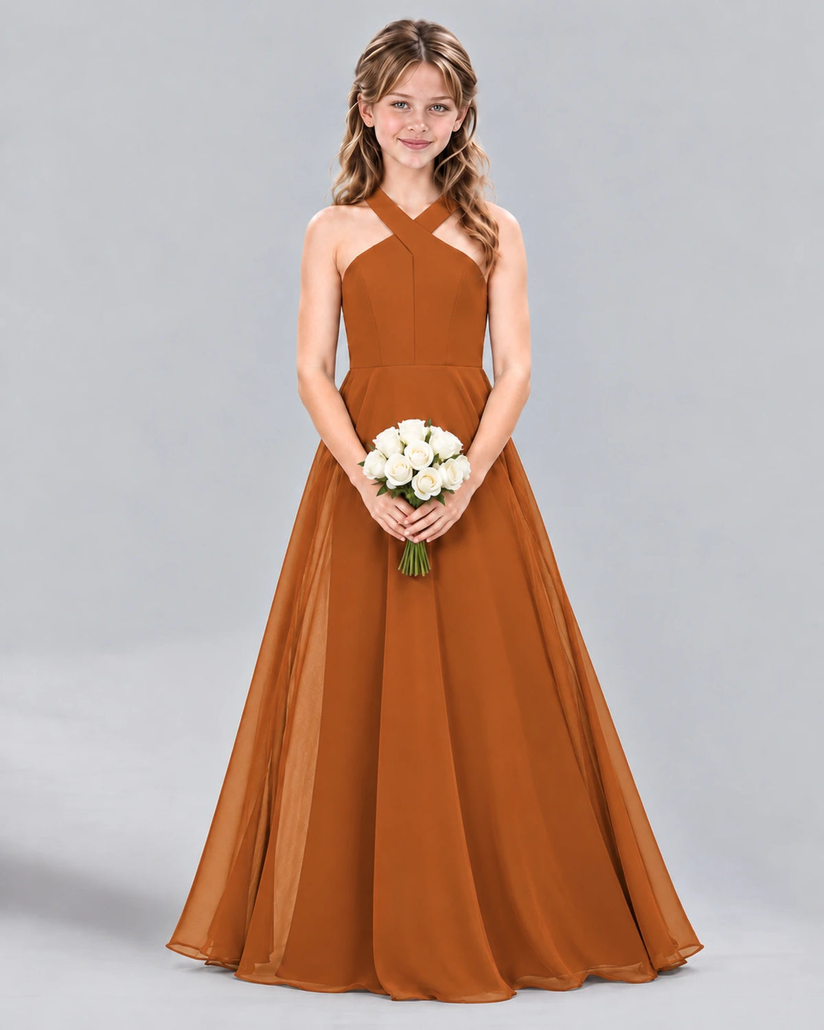 Burnt Orange A-line Junior Bridesmaid Dress Front