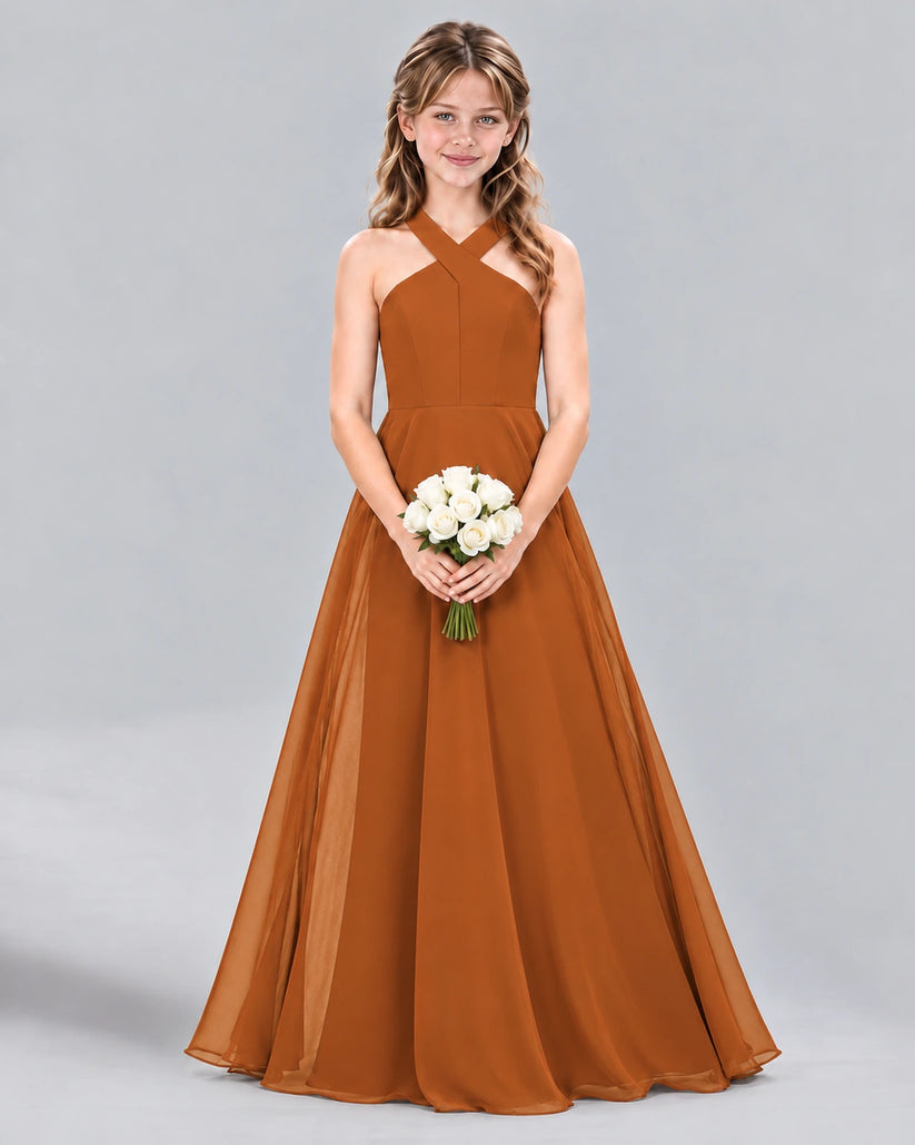 Burnt Orange A-line Junior Bridesmaid Dress Front