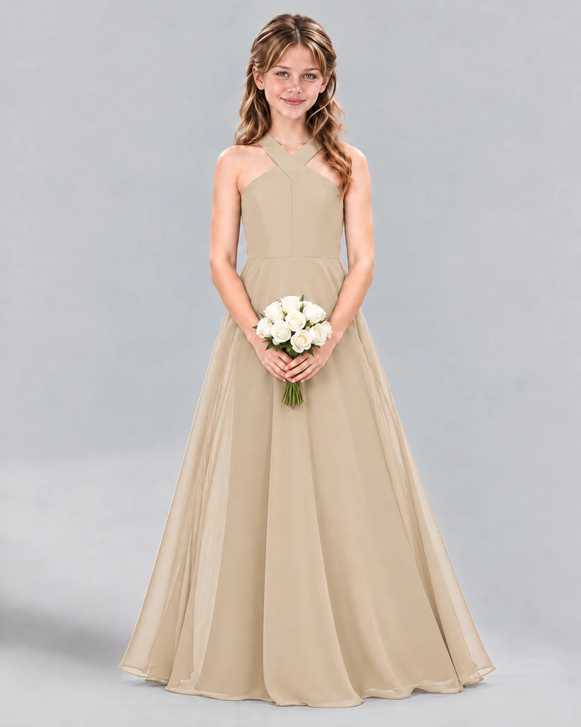 Champagne A-line Junior Bridesmaid Dress Front