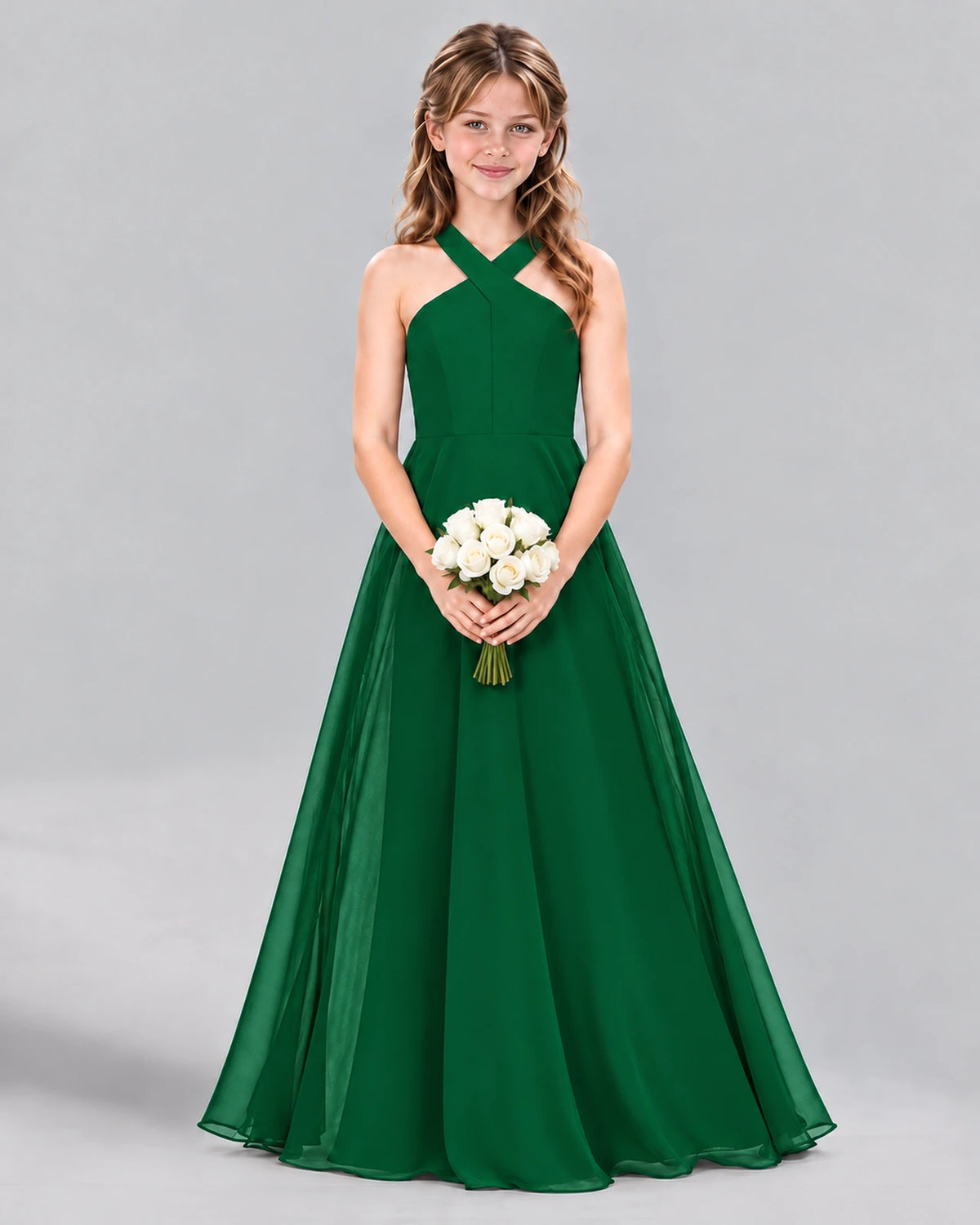 Dark Green A-line Junior Bridesmaid Dress Front