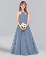 Dusty Blue A-line Junior Bridesmaid Dress Front