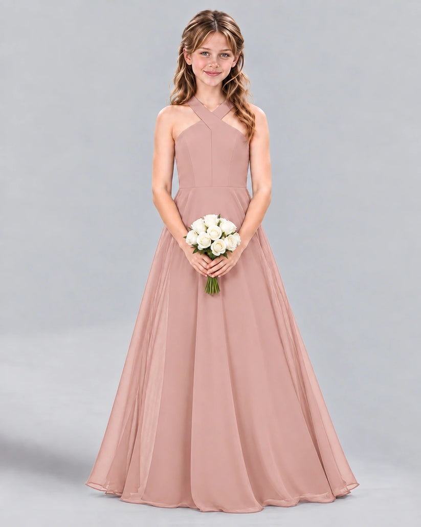 Dusty Rose A-line Junior Bridesmaid Dress Front