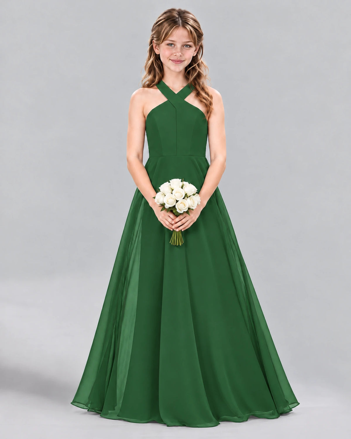 Emerald Green A-line Junior Bridesmaid Dress Front