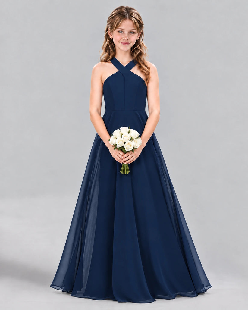 Navy Blue A-line Junior Bridesmaid Dress Front