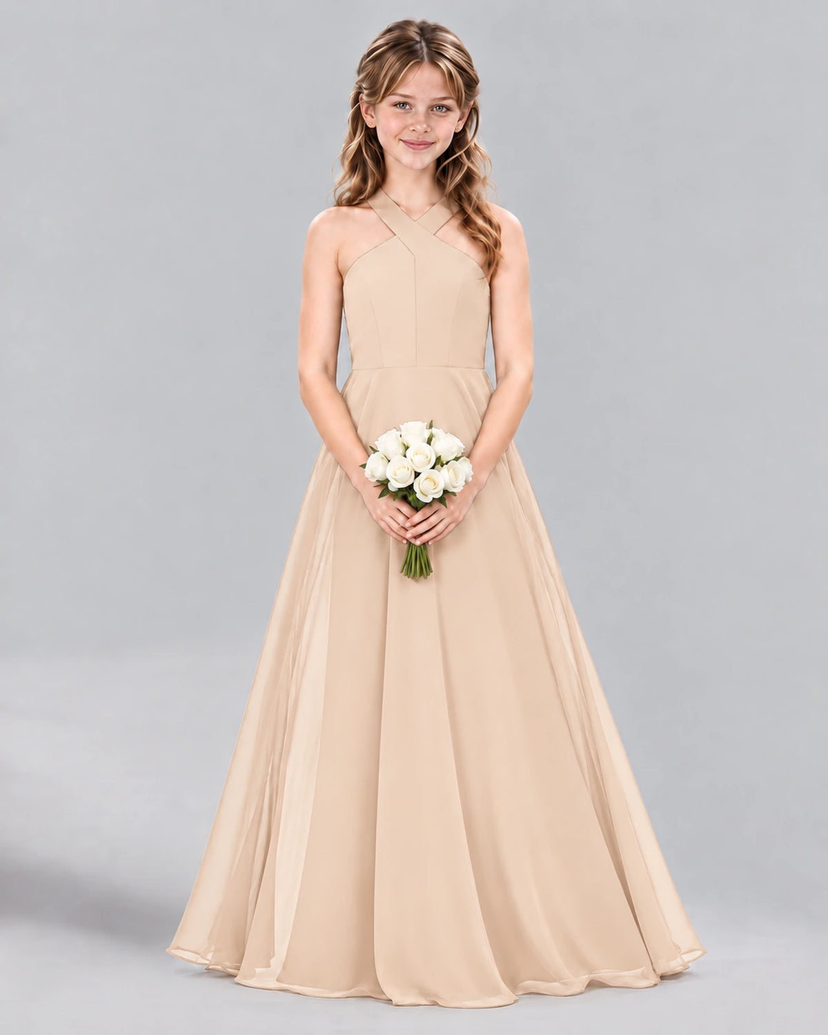 Peach A-line Junior Bridesmaid Dress Front