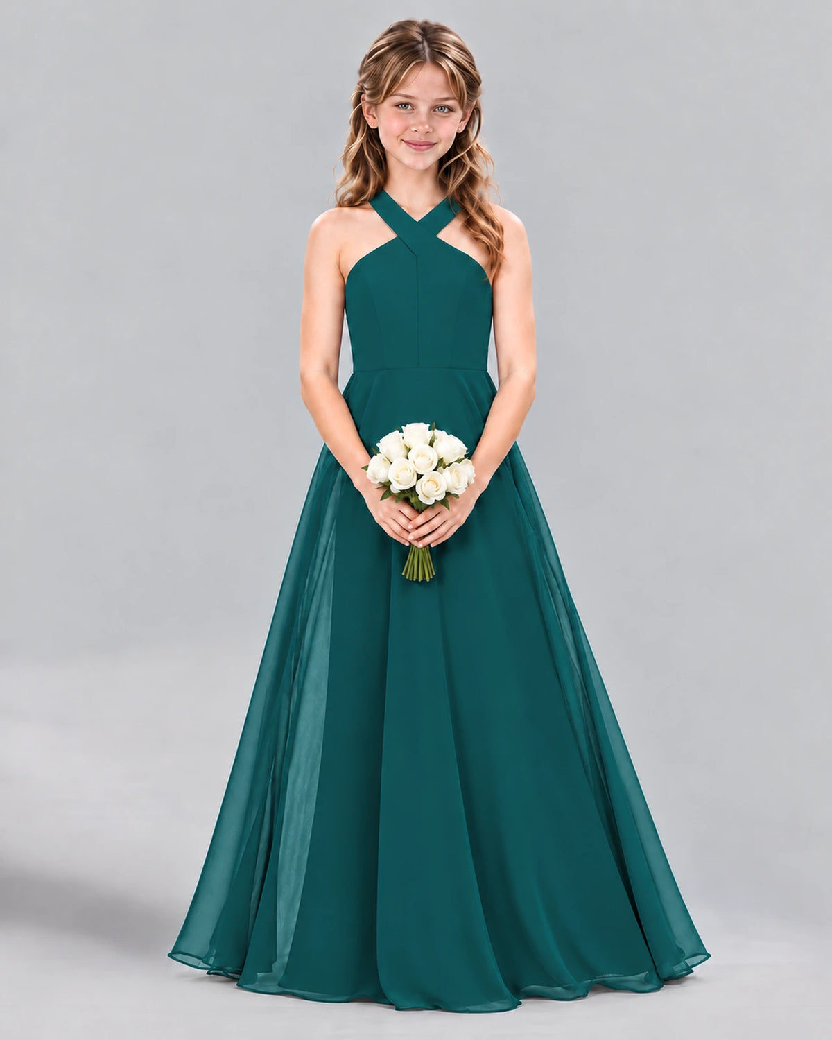 Peacock A-line Junior Bridesmaid Dress Front