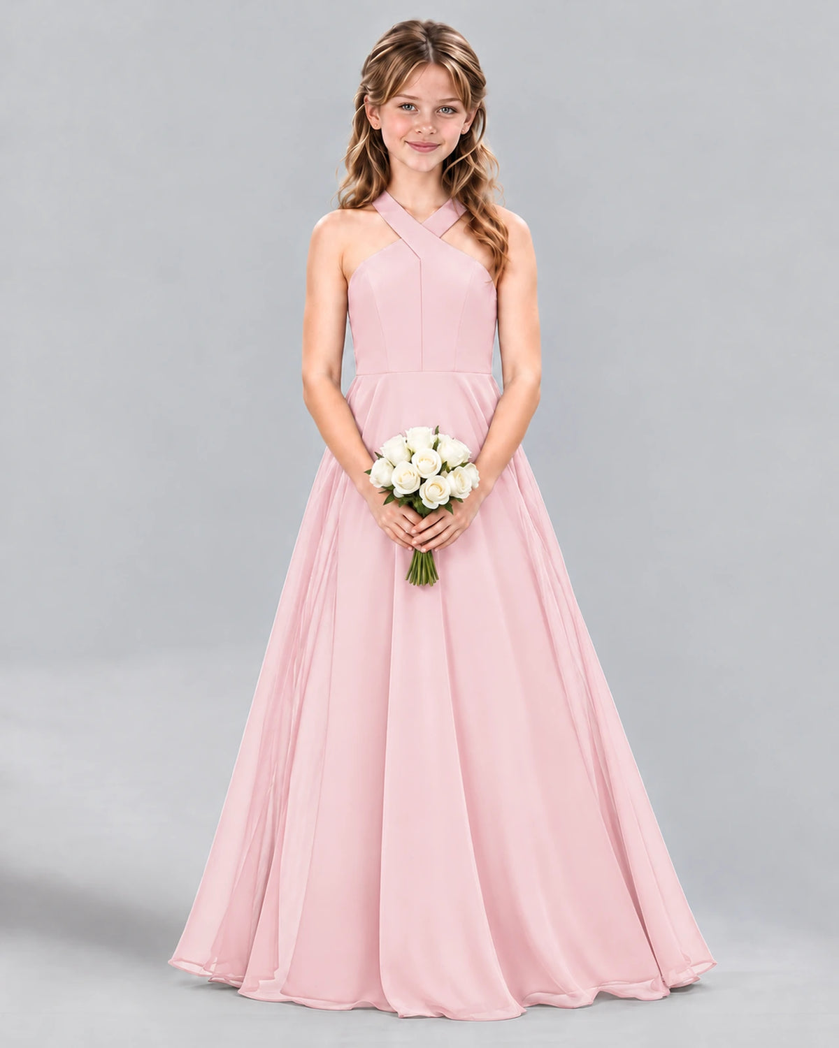 Pink A-line Junior Bridesmaid Dress Front