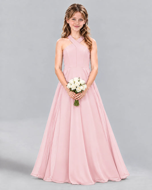 Pink A-line Junior Bridesmaid Dress Front