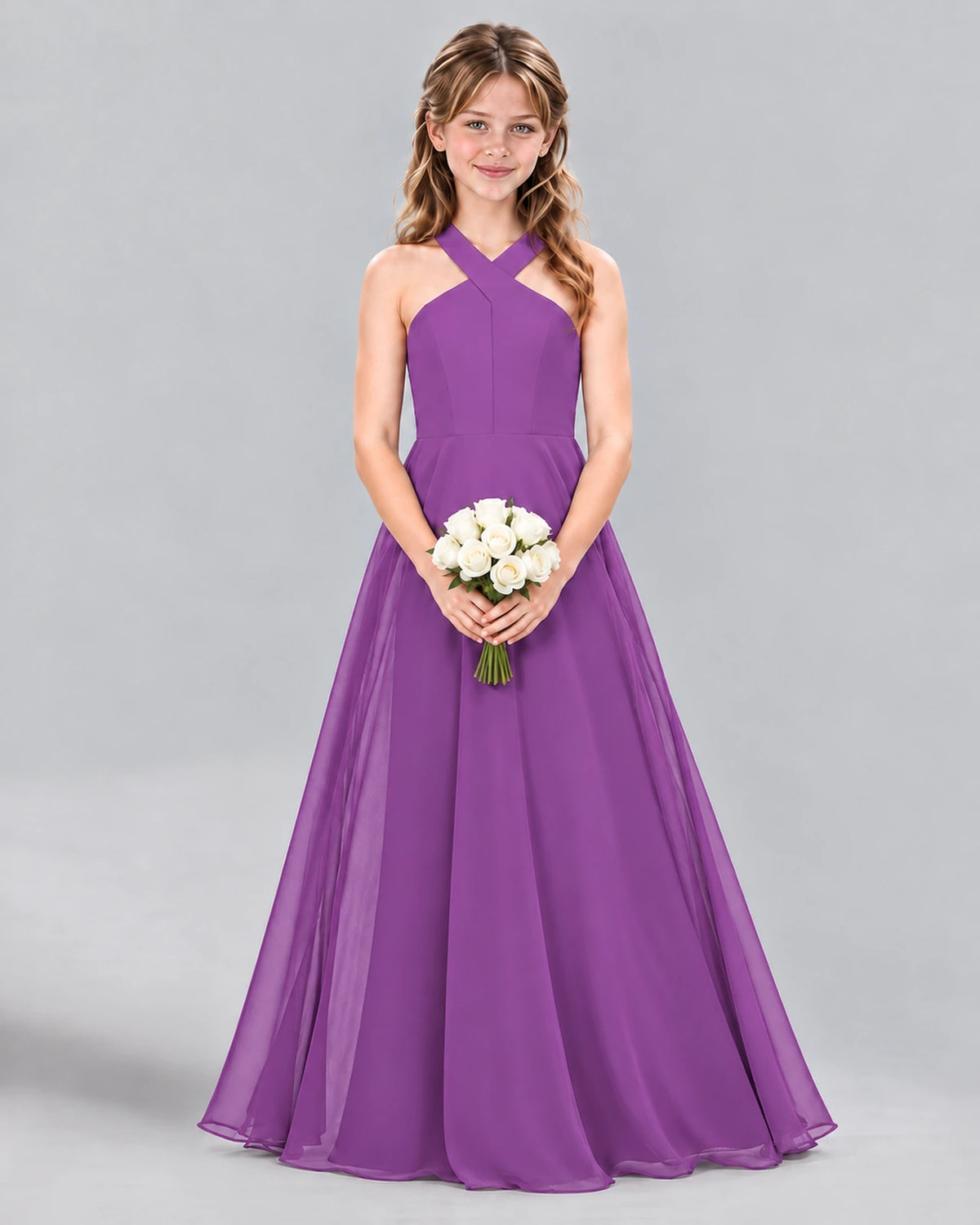 Purple A-line Junior Bridesmaid Dress Front
