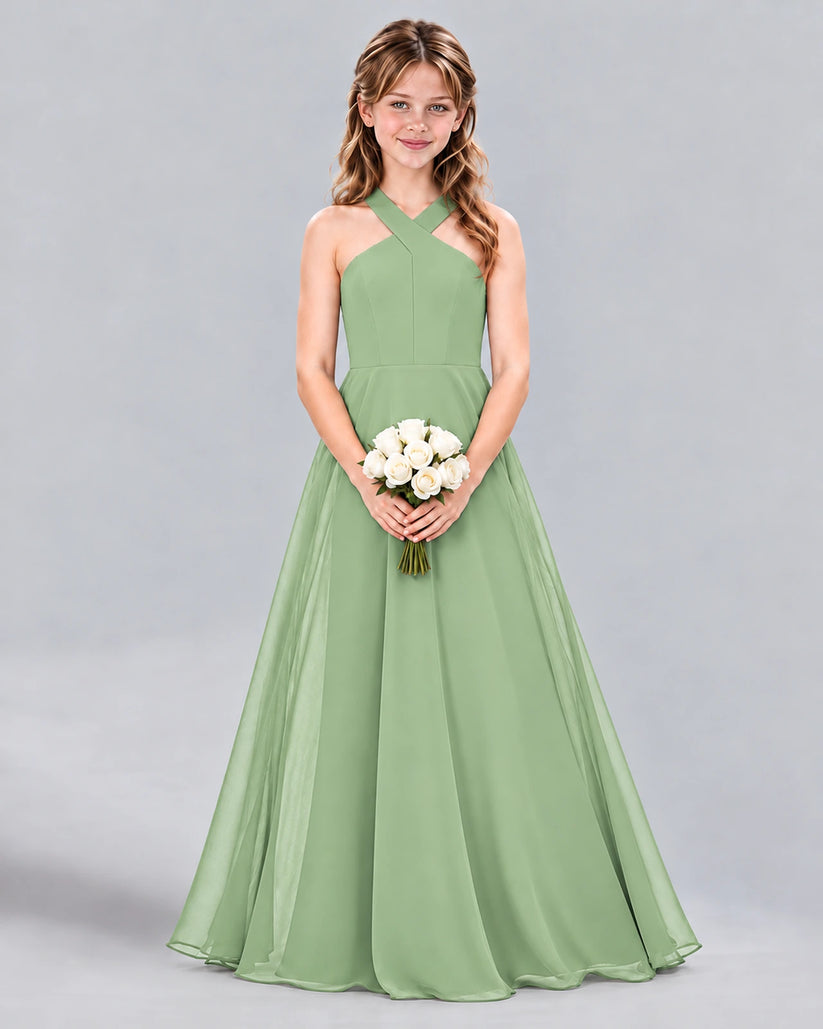 Sage Green A-line Junior Bridesmaid Dress Front