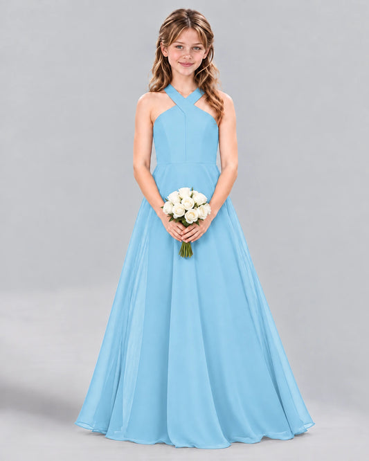 Sky Blue A-line Junior Bridesmaid Dress Front