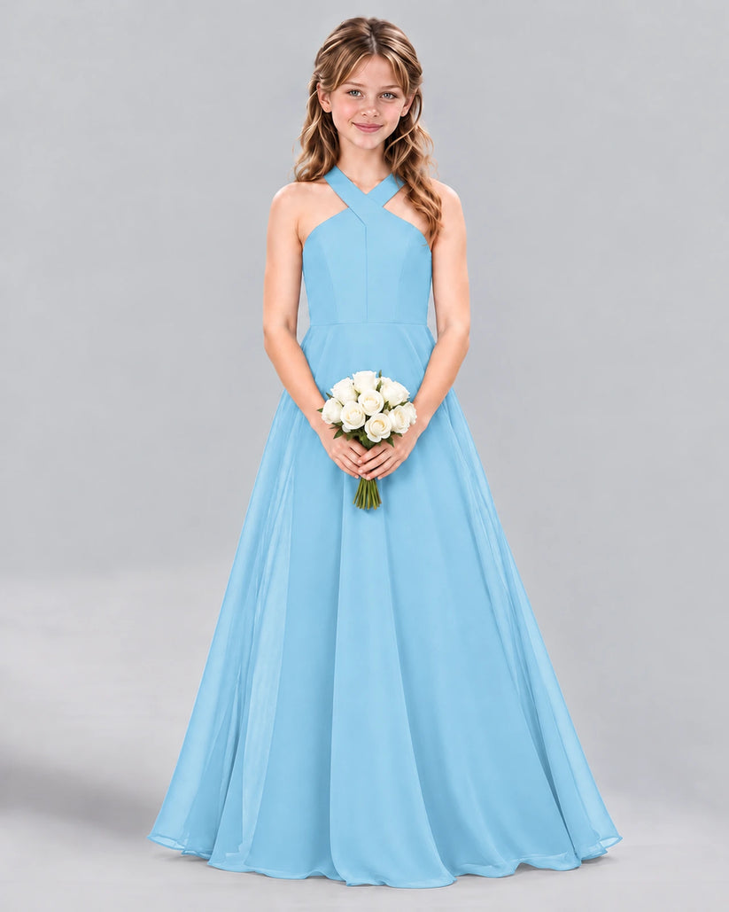 Sky Blue A-line Junior Bridesmaid Dress Front
