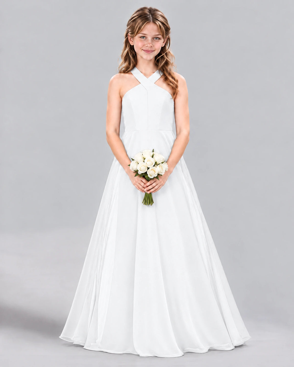 White A-line Junior Bridesmaid Dress Front