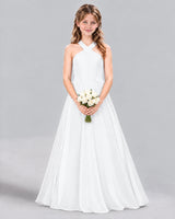 White A-line Junior Bridesmaid Dress Front