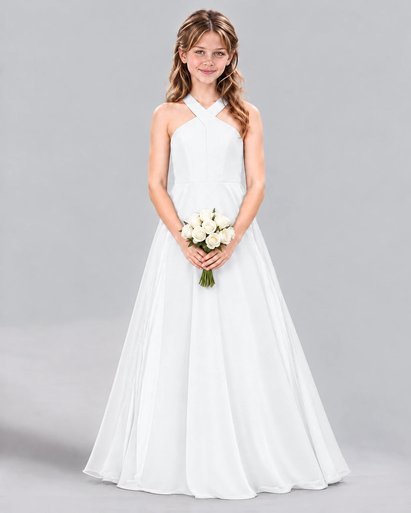 White A-line Junior Bridesmaid Dress Front