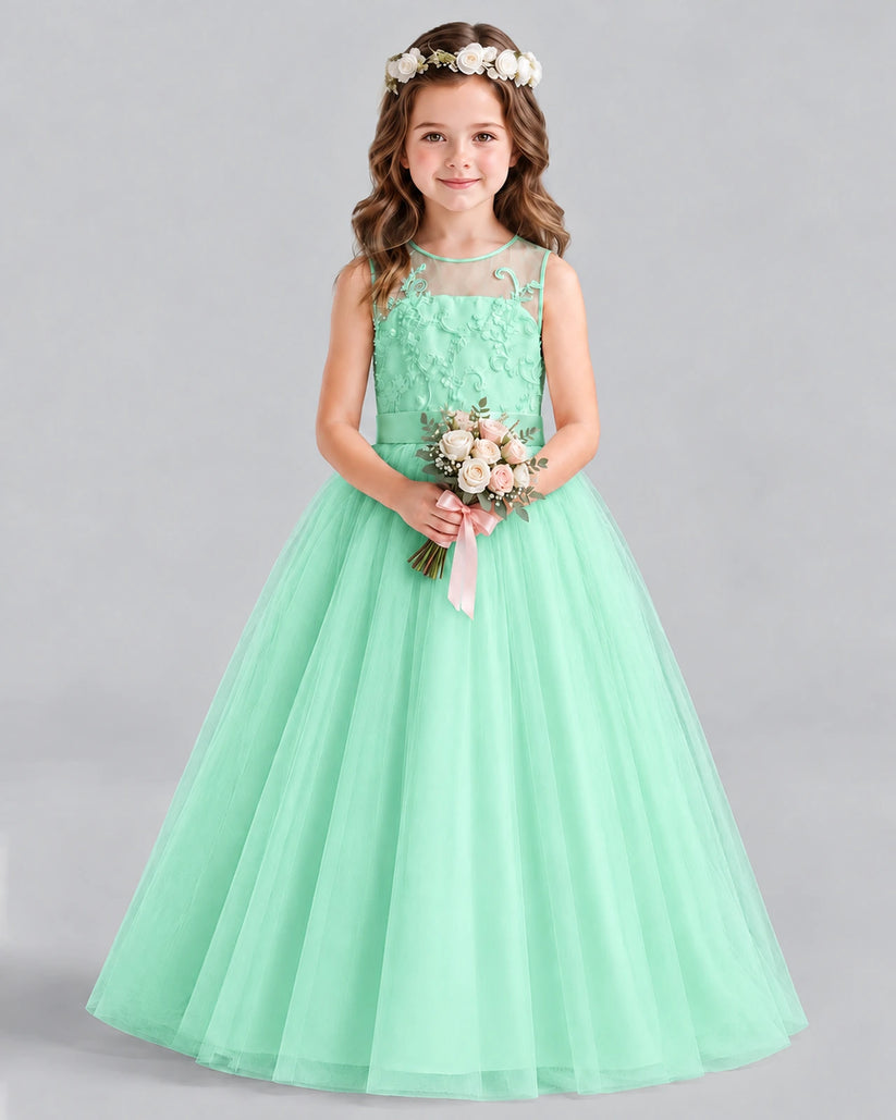 Turquoise Ball Gown Flower Girl Dress Front