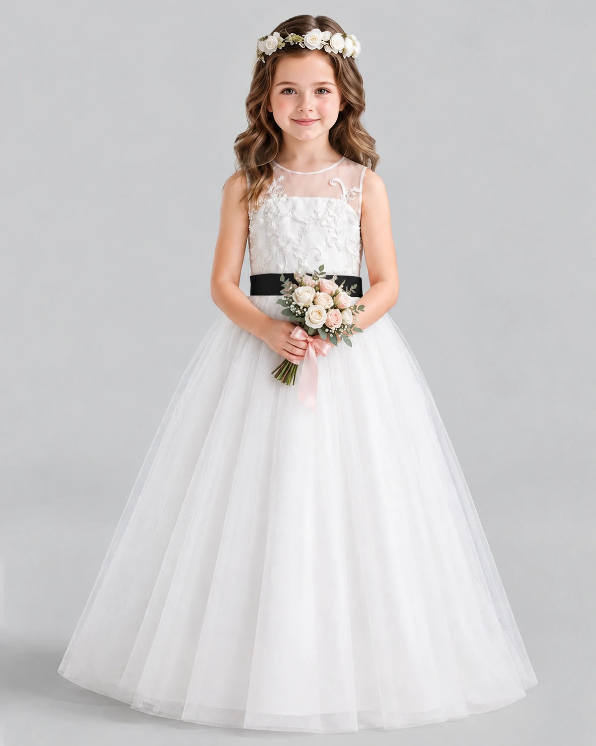 Black Ball Gown Flower Girl Dress Front