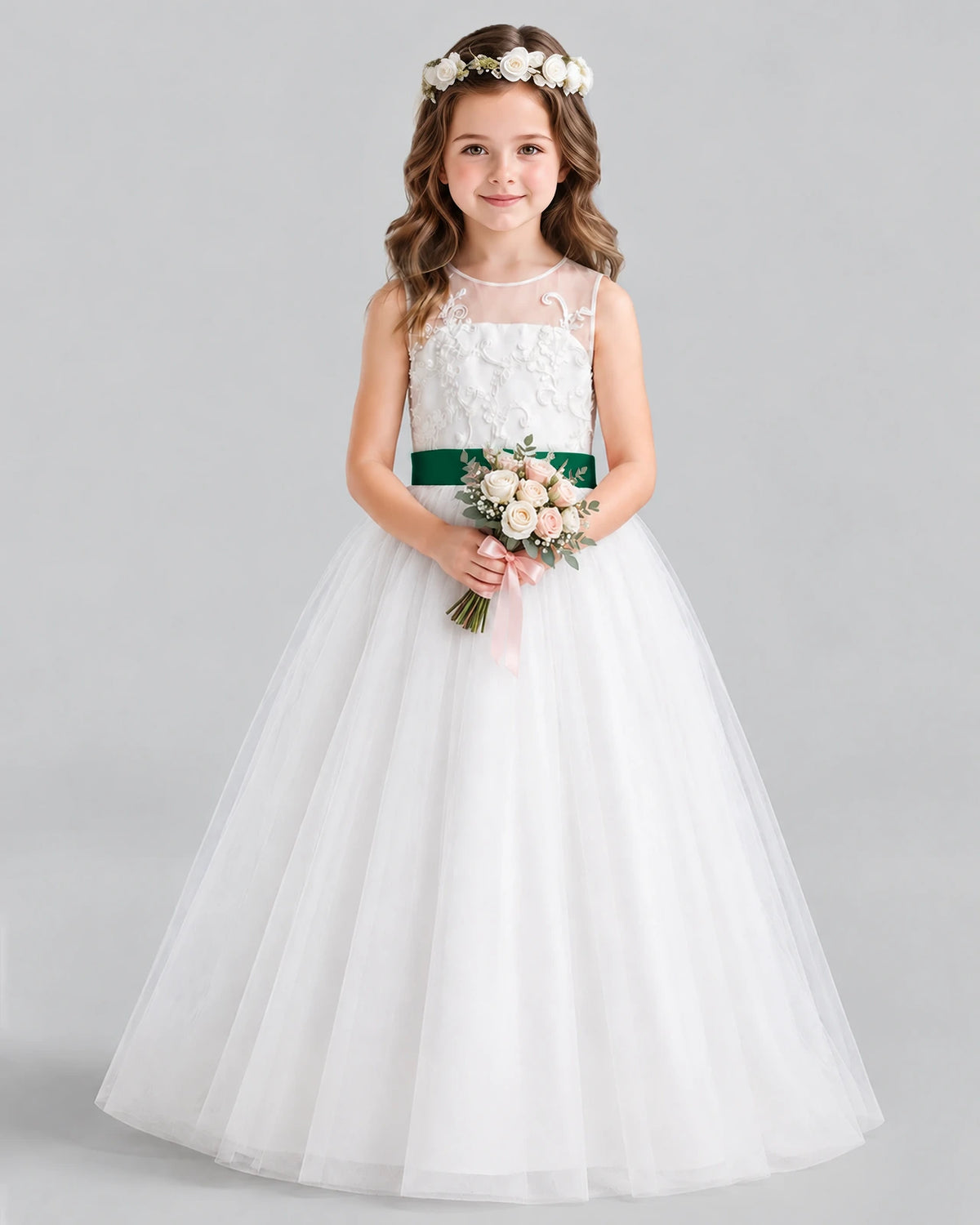 Dark Green Ball Gown Flower Girl Dress Front