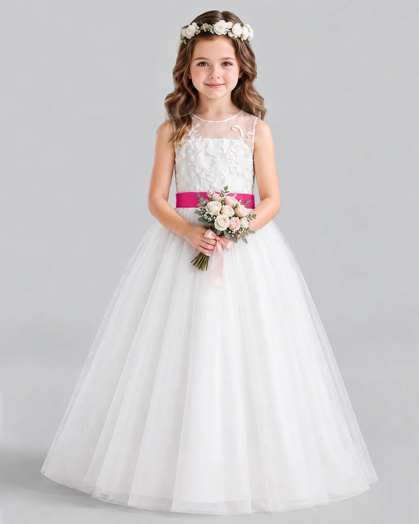 Hot Pink Ball Gown Flower Girl Dress Front