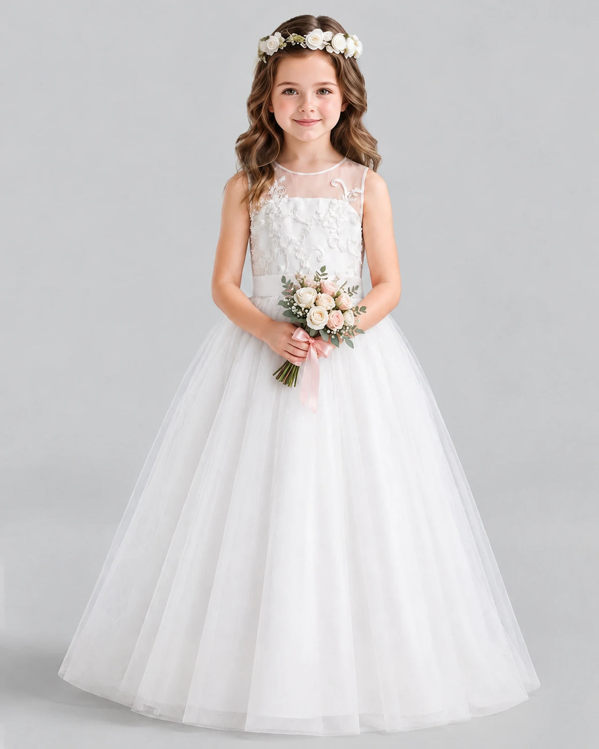 Ivory Ball Gown Flower Girl Dress Front